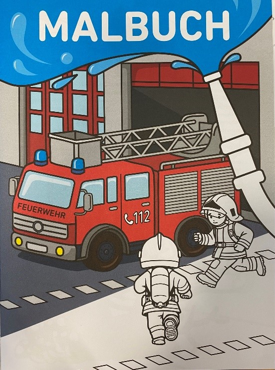 Cover Malbuch - Feuerwehrfahrzeug und Feuerwehrleute